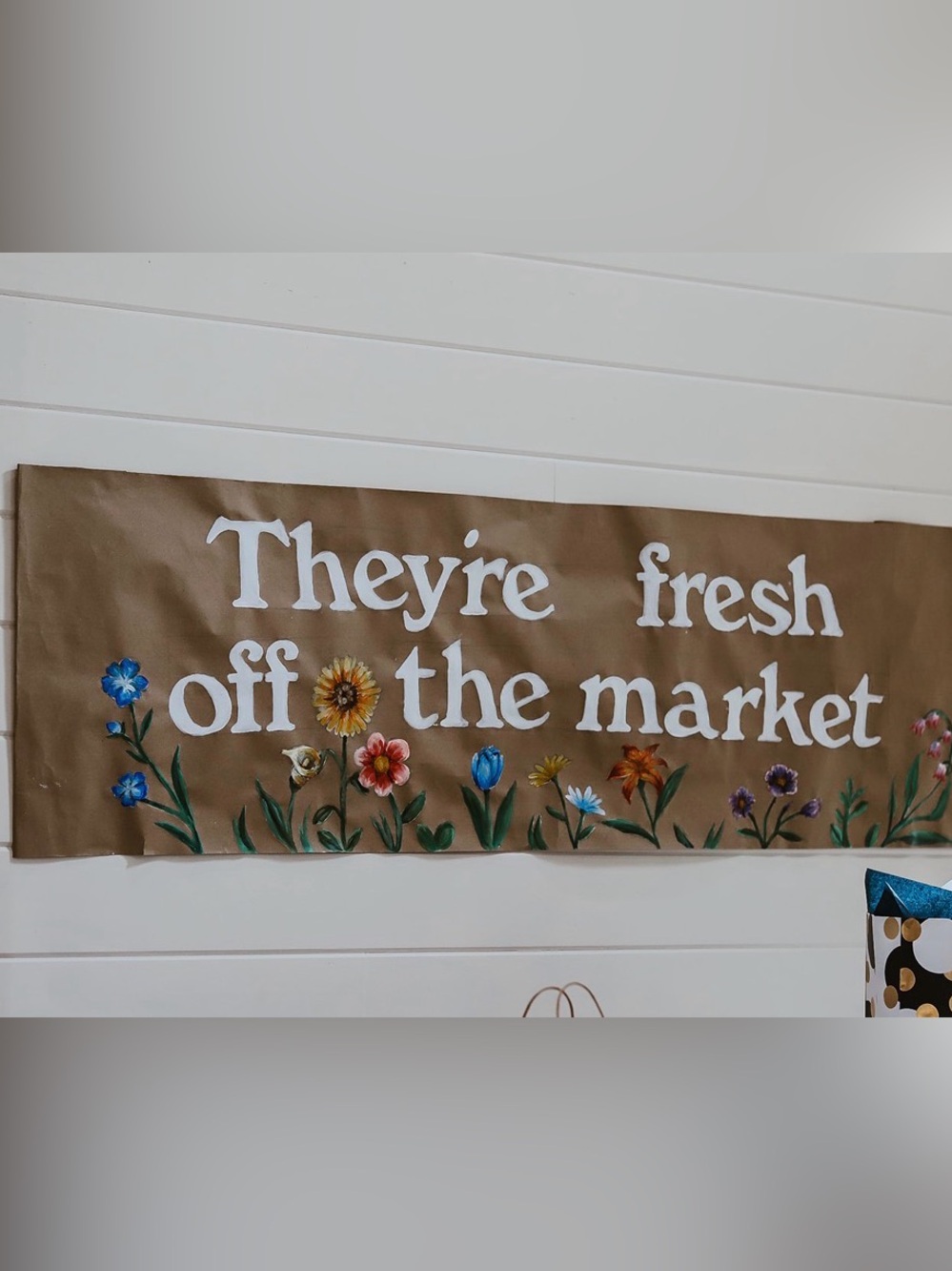 Rustic Brown Floral Wall Banner – Neutral Brown Home Wall Decor